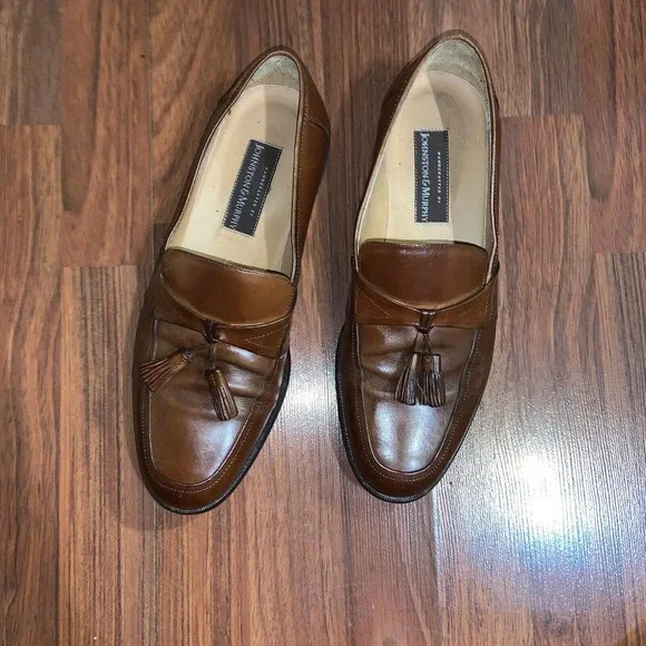 JOHNSTON & MURPHY CROWN TASSEL LOAFERS MENS 11M BROWN LEATHER SHOES - Picture 2 of 4